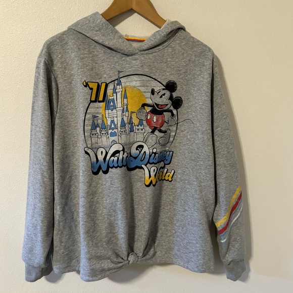 Disney Parks Walt Disney World 71 Retro Mickey Mouse Graphic Knot Hoodie Gray-1X - Picture 1 of 9